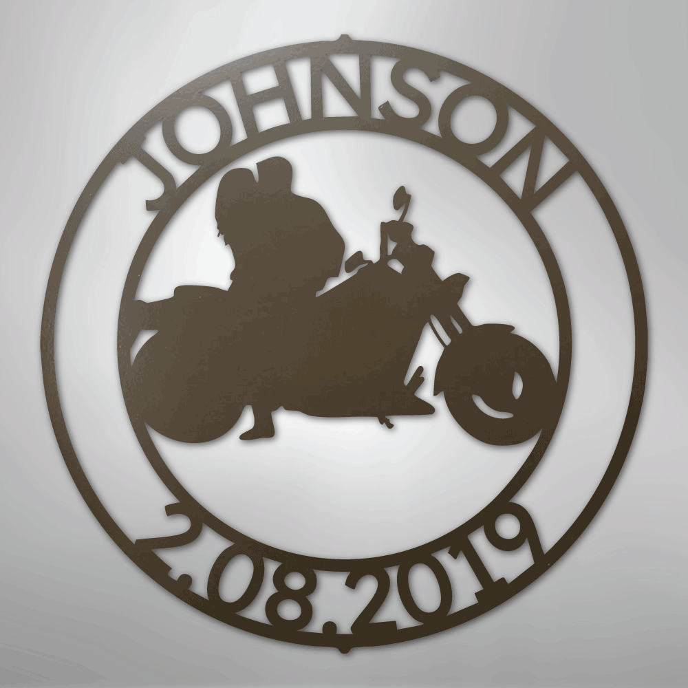 Steel Sign Stone / 24" Motorcycle Couple Anniversary Sign | Personalized Name and Date