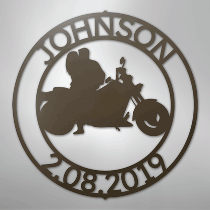 Steel Sign Stone / 24" Motorcycle Couple Anniversary Sign | Personalized Name and Date