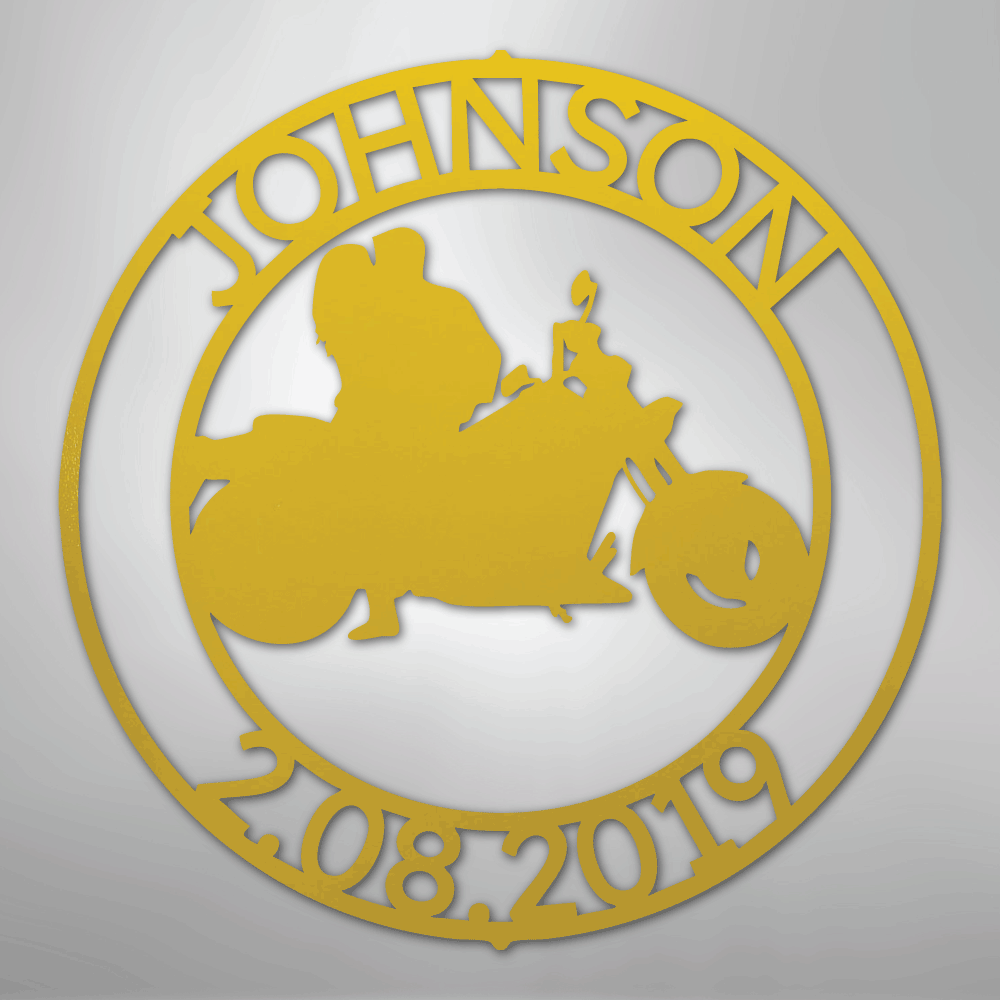 Steel Sign Yellow / 24" Motorcycle Couple Anniversary Sign | Personalized Name and Date