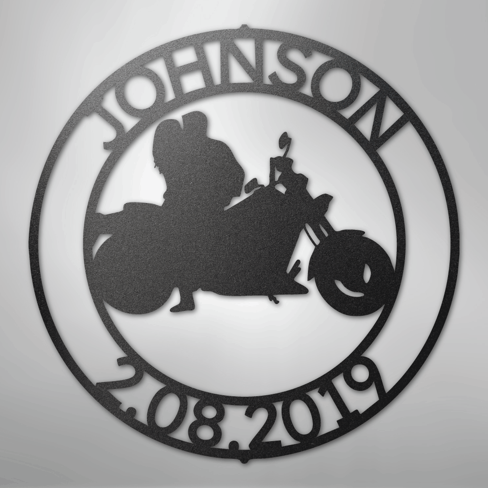 Steel Sign Motorcycle Couple Anniversary Sign | Personalized Name and Date