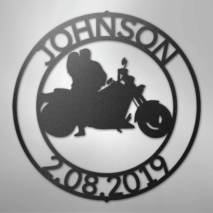 Steel Sign Motorcycle Couple Anniversary Sign | Personalized Name and Date