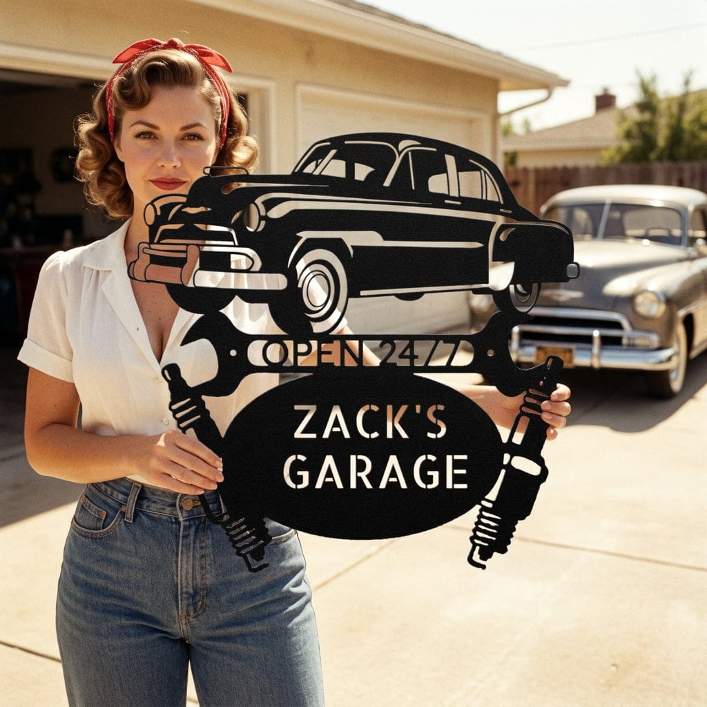Steel Sign Black / 12 Personalized 1951 Chevy Bel Air garage metal sign.