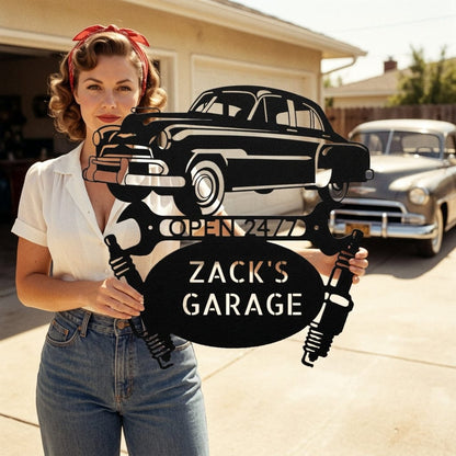 Steel Sign Black / 12 Personalized 1951 Chevy Bel Air garage metal sign.