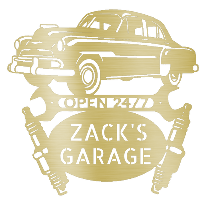 Steel Sign Gold / 12 Personalized 1951 Chevy Bel Air garage metal sign.