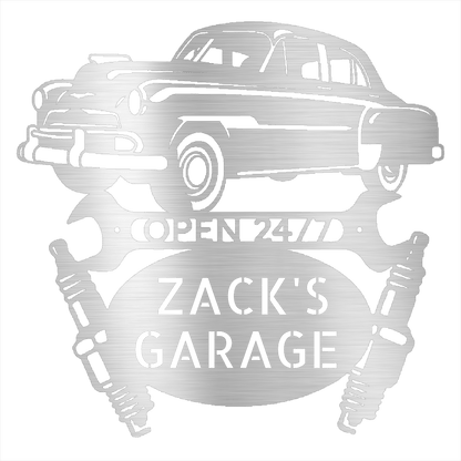 Steel Sign Silver / 12 Personalized 1951 Chevy Bel Air garage metal sign.