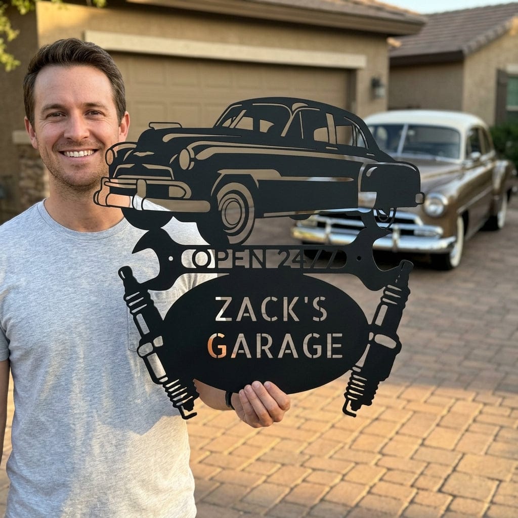 Steel Sign Personalized 1951 Chevy Bel Air garage metal sign.