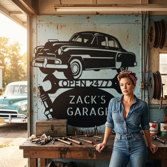 Steel Sign Personalized 1951 Chevy Bel Air garage metal sign.