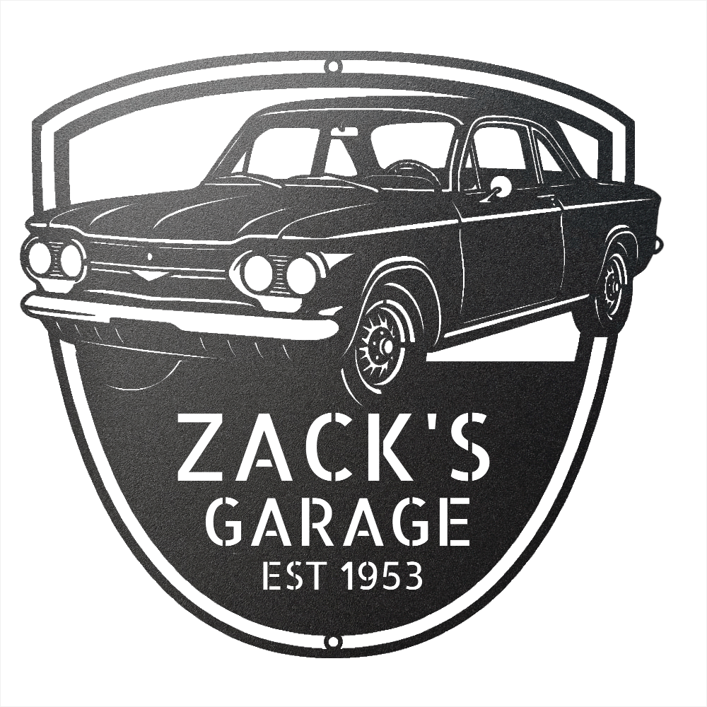 Steel Sign Black / 12 Personalized 1963 Chevrolet Corvair Metal Garage Sign