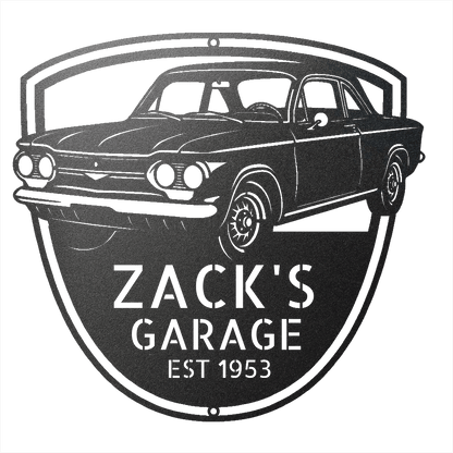 Steel Sign Black / 12 Personalized 1963 Chevrolet Corvair Metal Garage Sign