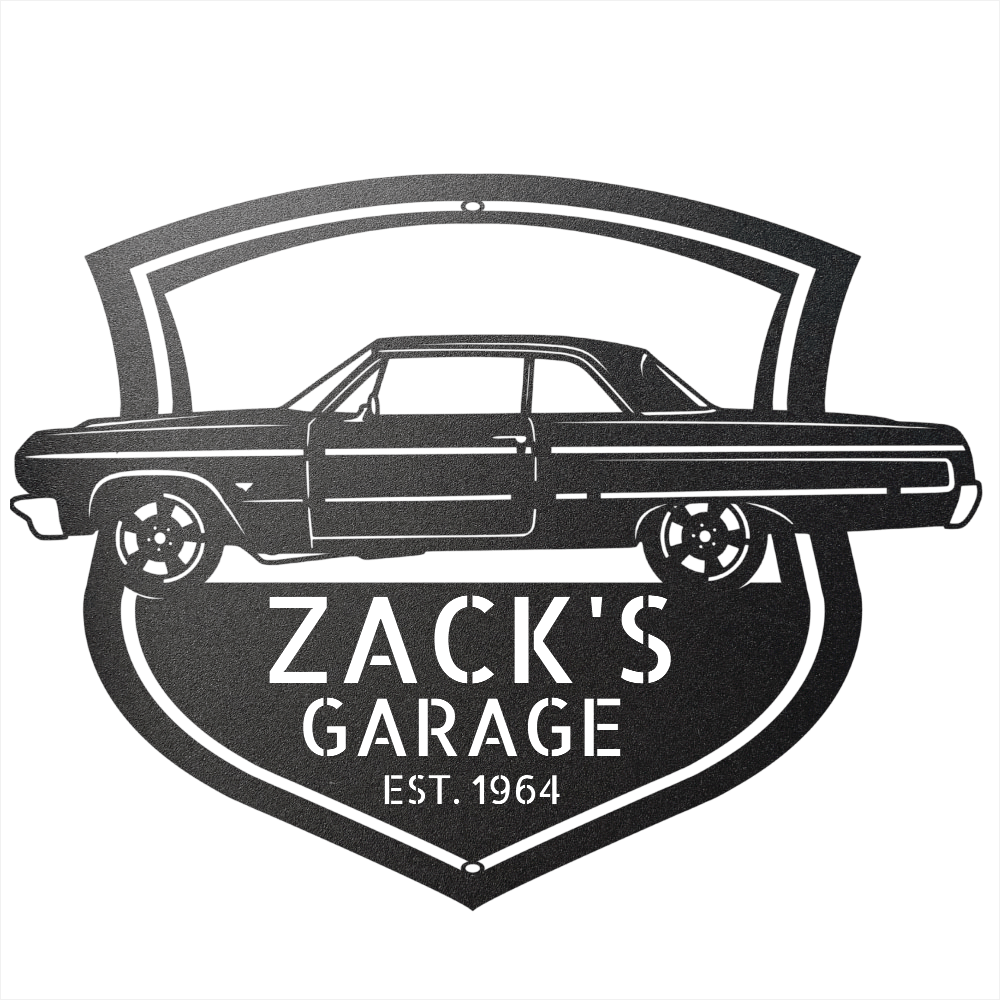 Steel Sign Black / 12 Personalized 1964 Impala Garage Sign | Side View Classic Car Metal Art
