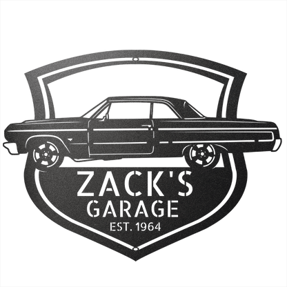 Steel Sign Black / 12 Personalized 1964 Impala Garage Sign | Side View Classic Car Metal Art