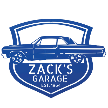 Steel Sign Blue / 12 Personalized 1964 Impala Garage Sign | Side View Classic Car Metal Art