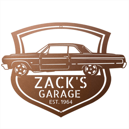 Steel Sign Copper / 12 Personalized 1964 Impala Garage Sign | Side View Classic Car Metal Art