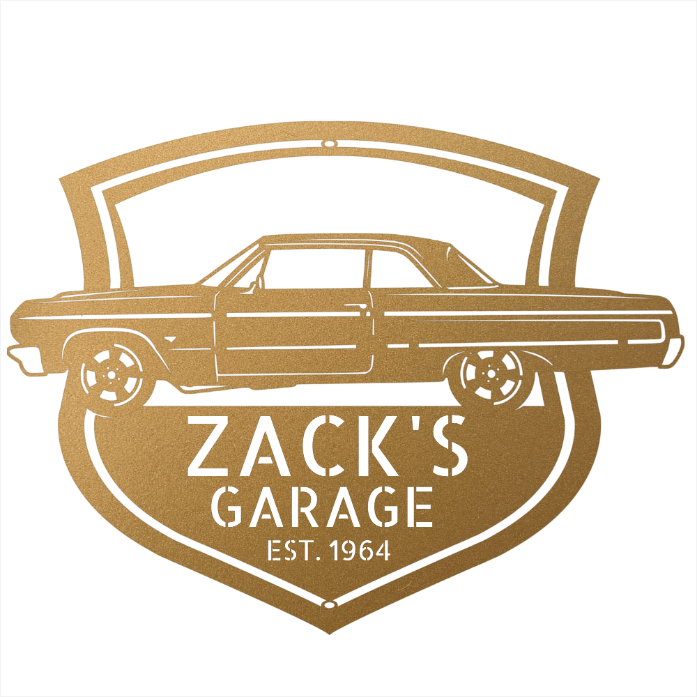 Steel Sign Gold / 12 Personalized 1964 Impala Garage Sign | Side View Classic Car Metal Art