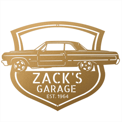 Steel Sign Gold / 12 Personalized 1964 Impala Garage Sign | Side View Classic Car Metal Art