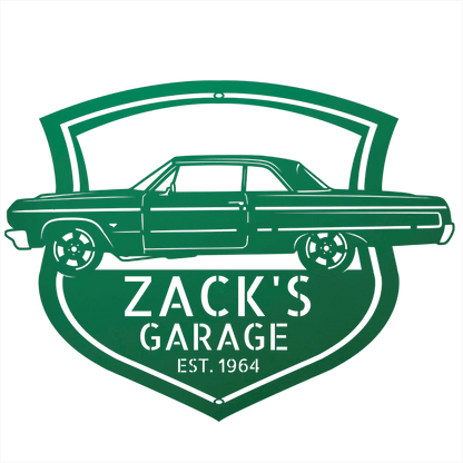 Steel Sign Green / 12 Personalized 1964 Impala Garage Sign | Side View Classic Car Metal Art