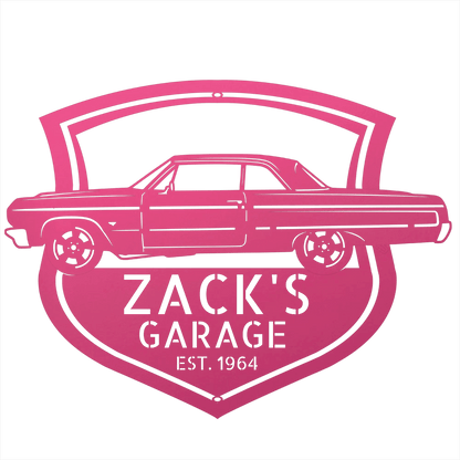 Steel Sign Pink / 12 Personalized 1964 Impala Garage Sign | Side View Classic Car Metal Art