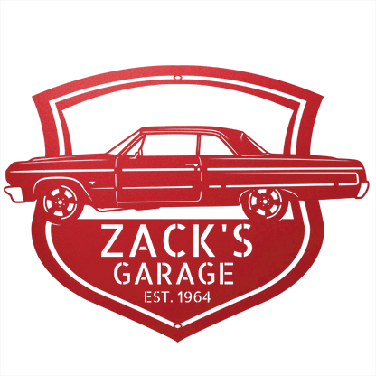 Steel Sign Red / 12 Personalized 1964 Impala Garage Sign | Side View Classic Car Metal Art
