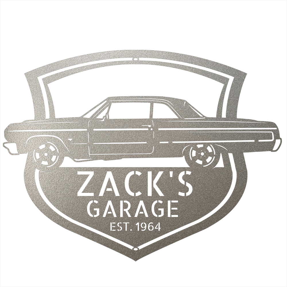 Steel Sign Silver / 12 Personalized 1964 Impala Garage Sign | Side View Classic Car Metal Art