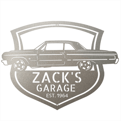 Steel Sign Silver / 12 Personalized 1964 Impala Garage Sign | Side View Classic Car Metal Art