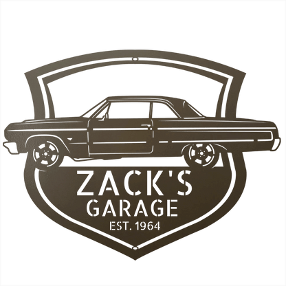 Steel Sign Stone / 12 Personalized 1964 Impala Garage Sign | Side View Classic Car Metal Art