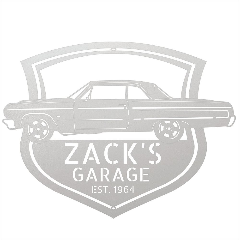 Steel Sign White / 12 Personalized 1964 Impala Garage Sign | Side View Classic Car Metal Art