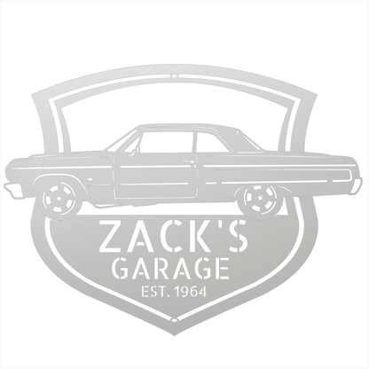 Steel Sign White / 12 Personalized 1964 Impala Garage Sign | Side View Classic Car Metal Art