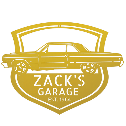 Steel Sign Yellow / 12 Personalized 1964 Impala Garage Sign | Side View Classic Car Metal Art