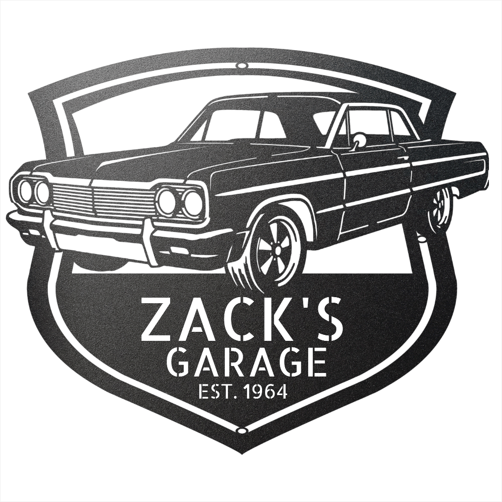 Steel Sign Black / 12 Personalized 1964 Impala SS Garage Sign | Classic Car Metal Wall Art