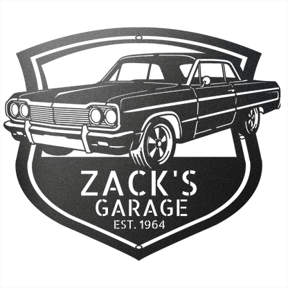 Steel Sign Black / 12 Personalized 1964 Impala SS Garage Sign | Classic Car Metal Wall Art