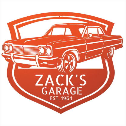 Steel Sign Orange / 12 Personalized 1964 Impala SS Garage Sign | Classic Car Metal Wall Art