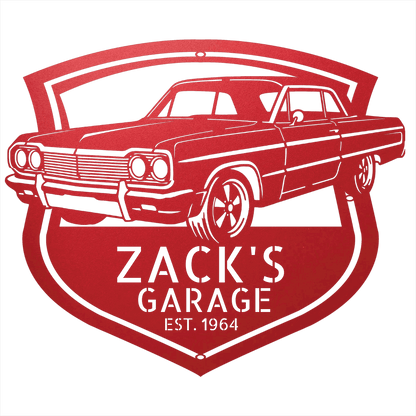 Steel Sign Red / 12 Personalized 1964 Impala SS Garage Sign | Classic Car Metal Wall Art