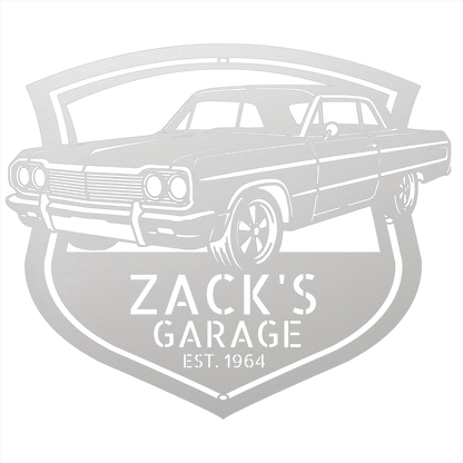 Steel Sign White / 12 Personalized 1964 Impala SS Garage Sign | Classic Car Metal Wall Art