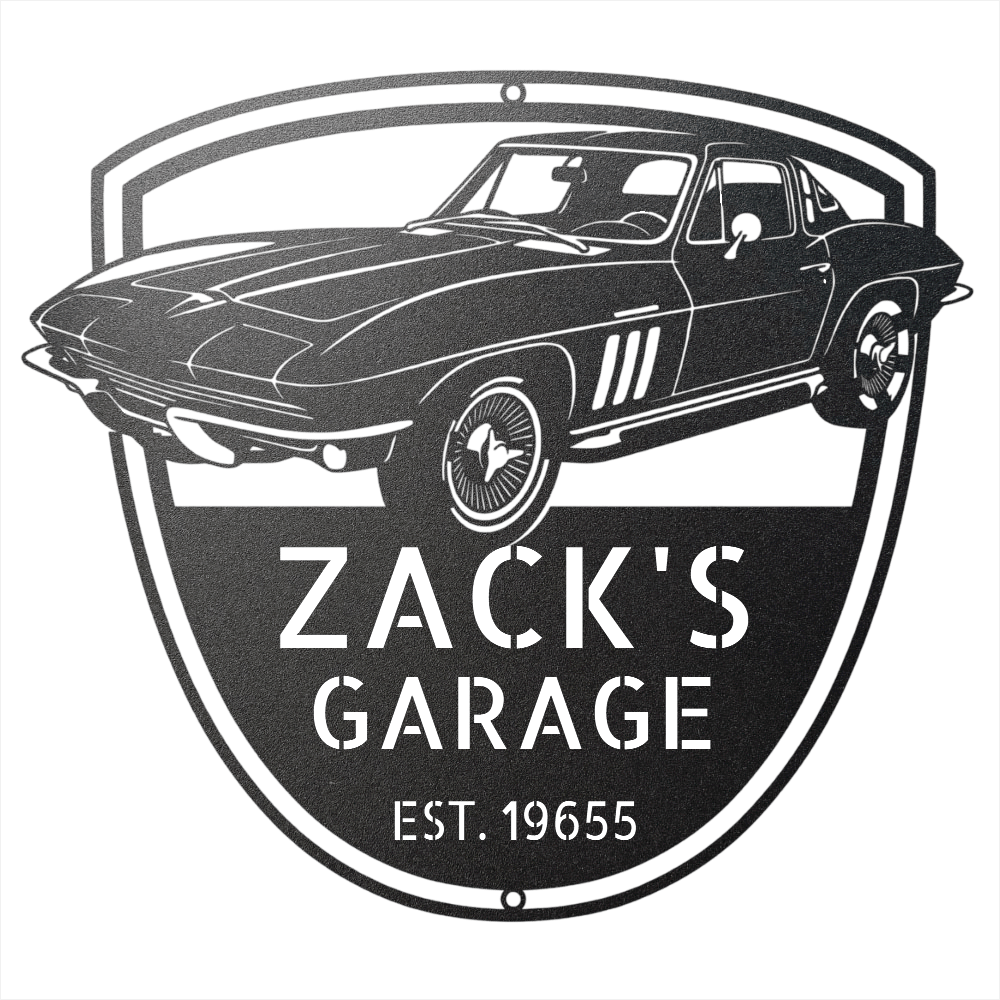 Steel Sign Black / 12 Personalized 1965 Corvette Garage Sign | Classic Car Metal Wall Art