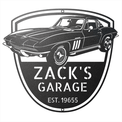 Steel Sign Black / 12 Personalized 1965 Corvette Garage Sign | Classic Car Metal Wall Art
