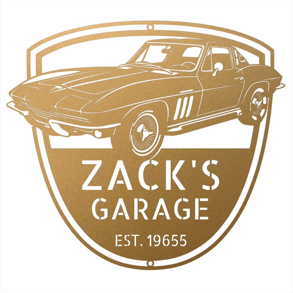 Steel Sign Gold / 12 Personalized 1965 Corvette Garage Sign | Classic Car Metal Wall Art