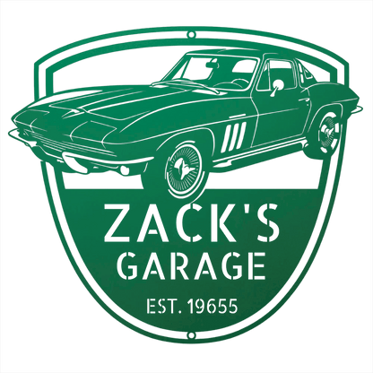 Steel Sign Green / 12 Personalized 1965 Corvette Garage Sign | Classic Car Metal Wall Art