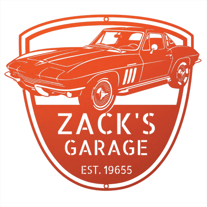 Steel Sign Orange / 12 Personalized 1965 Corvette Garage Sign | Classic Car Metal Wall Art