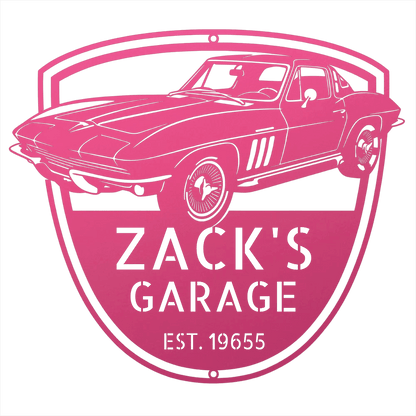 Steel Sign Pink / 12 Personalized 1965 Corvette Garage Sign | Classic Car Metal Wall Art