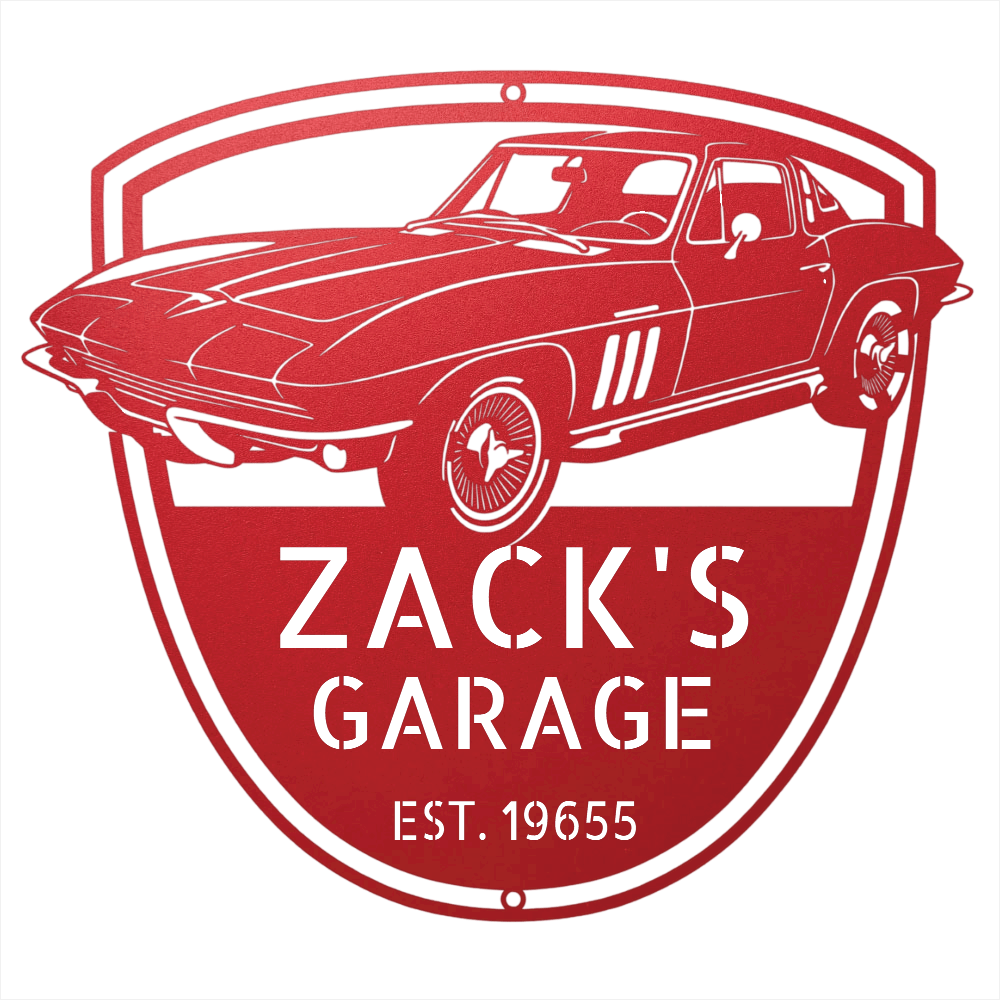 Steel Sign Red / 12 Personalized 1965 Corvette Garage Sign | Classic Car Metal Wall Art