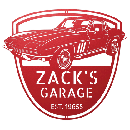 Steel Sign Red / 12 Personalized 1965 Corvette Garage Sign | Classic Car Metal Wall Art