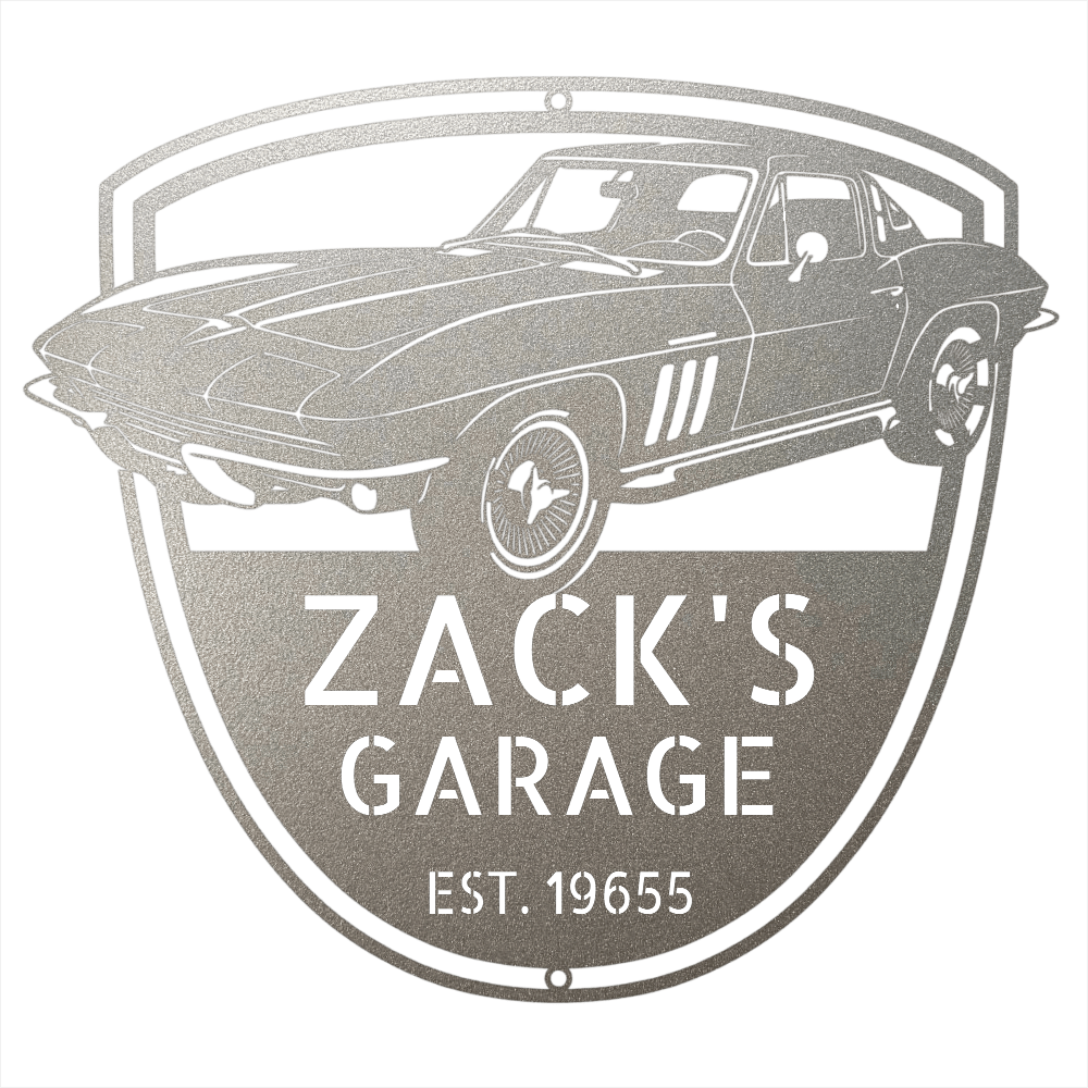 Steel Sign Silver / 12 Personalized 1965 Corvette Garage Sign | Classic Car Metal Wall Art