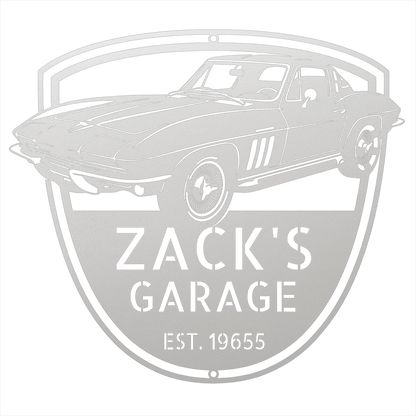 Steel Sign White / 12 Personalized 1965 Corvette Garage Sign | Classic Car Metal Wall Art