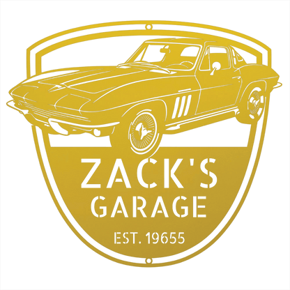 Steel Sign Yellow / 12 Personalized 1965 Corvette Garage Sign | Classic Car Metal Wall Art
