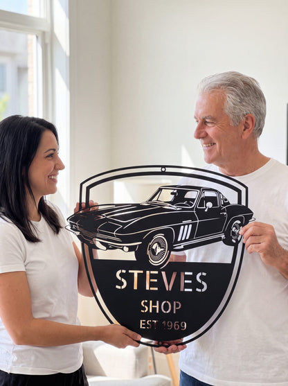 Steel Sign Personalized 1965 Corvette Garage Sign | Classic Car Metal Wall Art