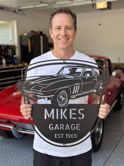 Steel Sign Personalized 1965 Corvette Garage Sign | Classic Car Metal Wall Art