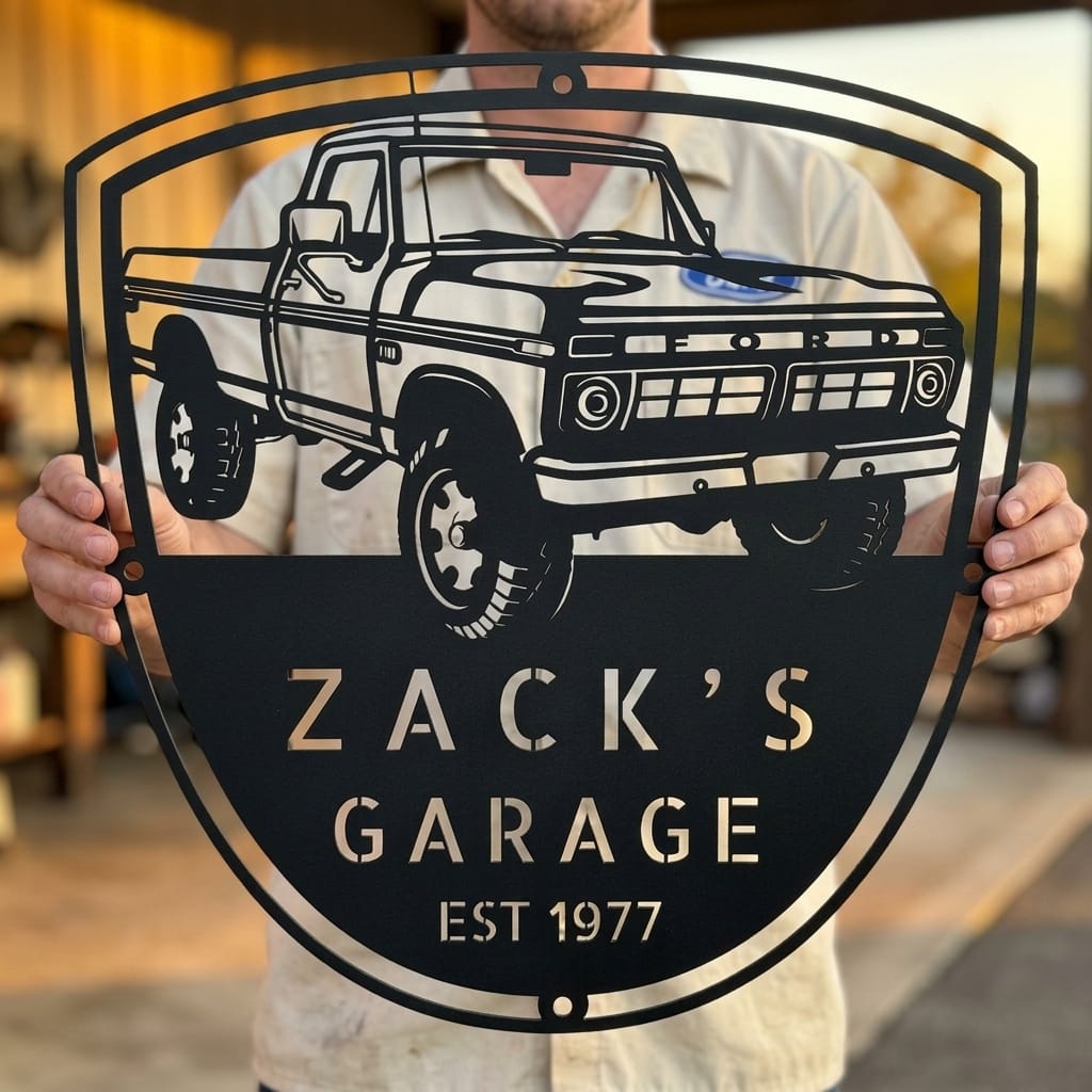 Steel Sign Black / 12 Personalized 1977 Ford F-250 4x4 Classic Truck Metal Sign - A Tribute to Garage Pride and Heritage