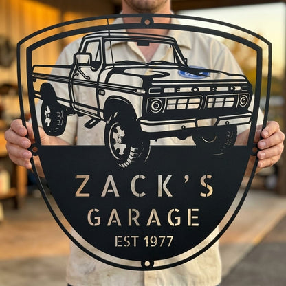 Steel Sign Black / 12 Personalized 1977 Ford F-250 4x4 Classic Truck Metal Sign - A Tribute to Garage Pride and Heritage