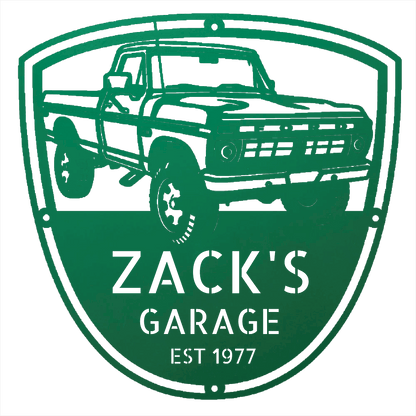 Steel Sign Green / 12 Personalized 1977 Ford F-250 4x4 Classic Truck Metal Sign - A Tribute to Garage Pride and Heritage