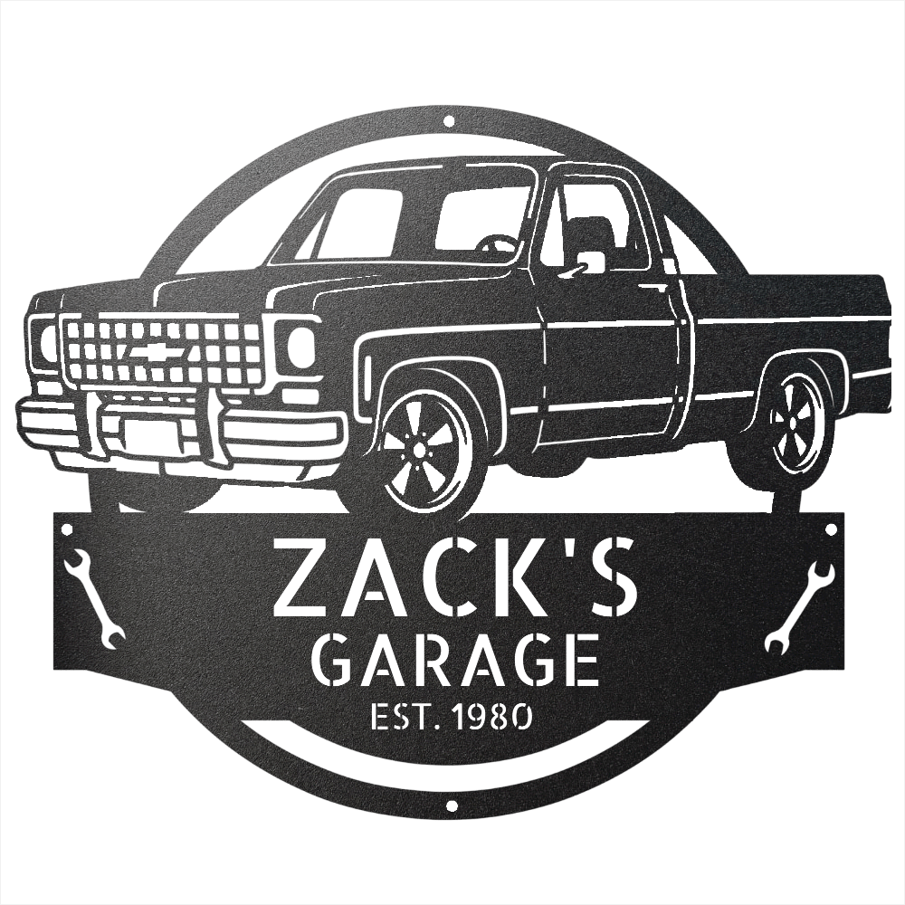 Steel Sign Black / 15 Personalized 1980 C10 Squarebody Garage Sign | Classic Truck Metal Art